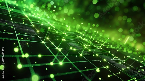 Abstract glowing green plexus background. Futuristic neural network. Artificial intelligence. 3D rendering.