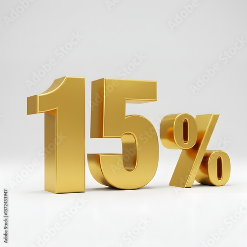 3D Golden 15 Percent Off Discount Sign