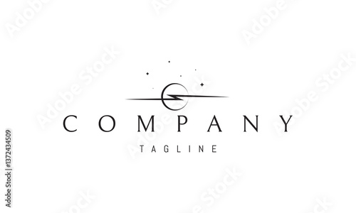 Vector logo with an abstract image of a black hole with lightning inside.