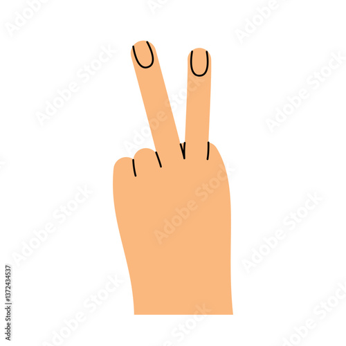 Hand gesture. Color trendy vector illustration. Index, middle, ring, little fingers and thumb