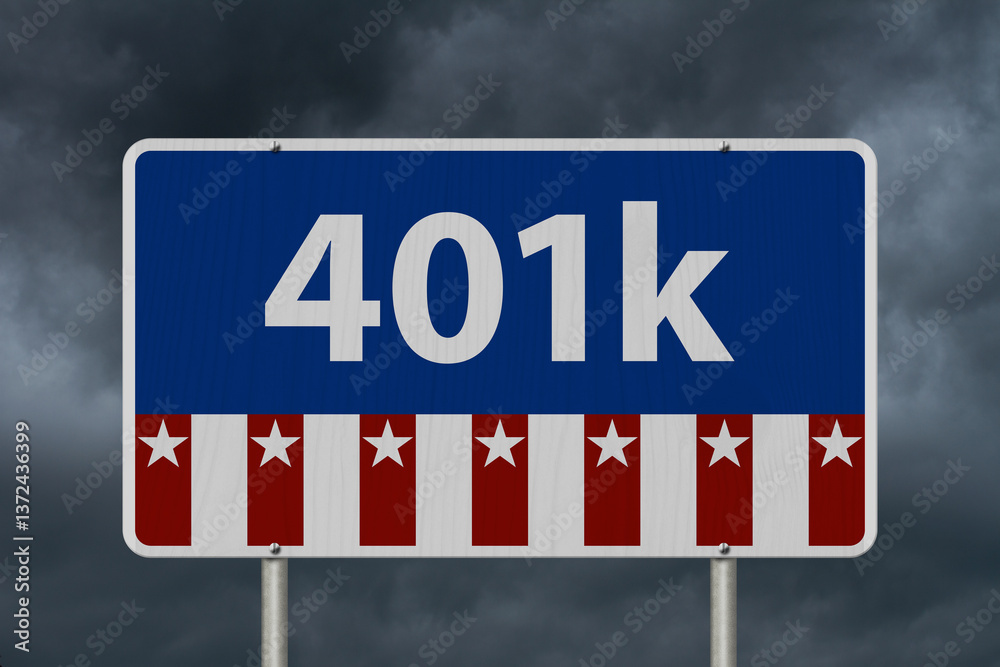 401k retirement sign with red, white and blue with stars