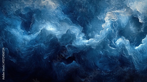 Abstract dark blue swirling cloudscapes, cosmic nebula, digital art