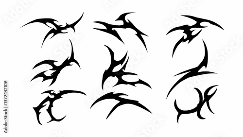 Set of neo tribal shapes with a stiff touch, hand drawn vector design gothic sigilism tattoo elements isolated on white background