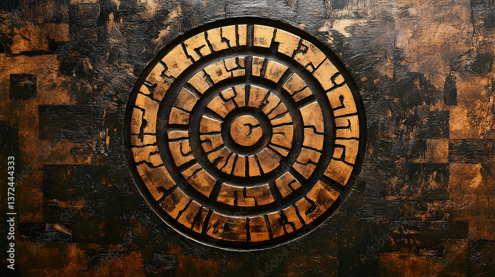 Obraz premium A circular patterned design with copper and dark textured background