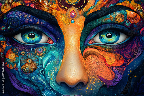 A Colorful Artistic Illustration of a Human Face Details
