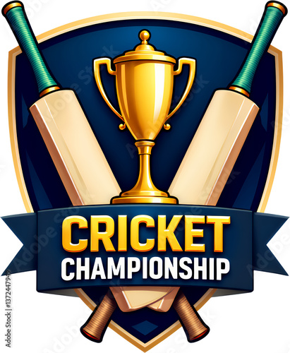 Obraz na płótnie Cricket Championship Trophy & Bats Emblem, Transparent Background. w salonie