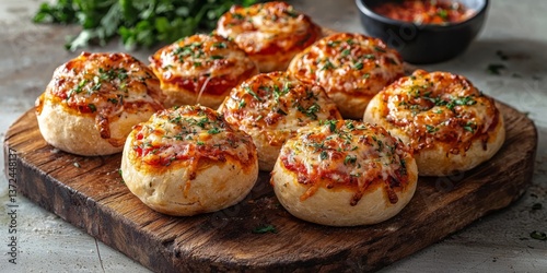 Savory mini pizza rolls showcasing a golden, crispy crust.