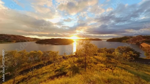 Lake Moondarra, sunset, Mount Isa, Queensland Australia, outback landscape scenery, visit tourism travel destination, 360 degree video