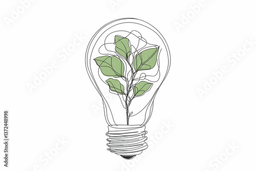 Green plant sprout inside lightbulb; eco idea