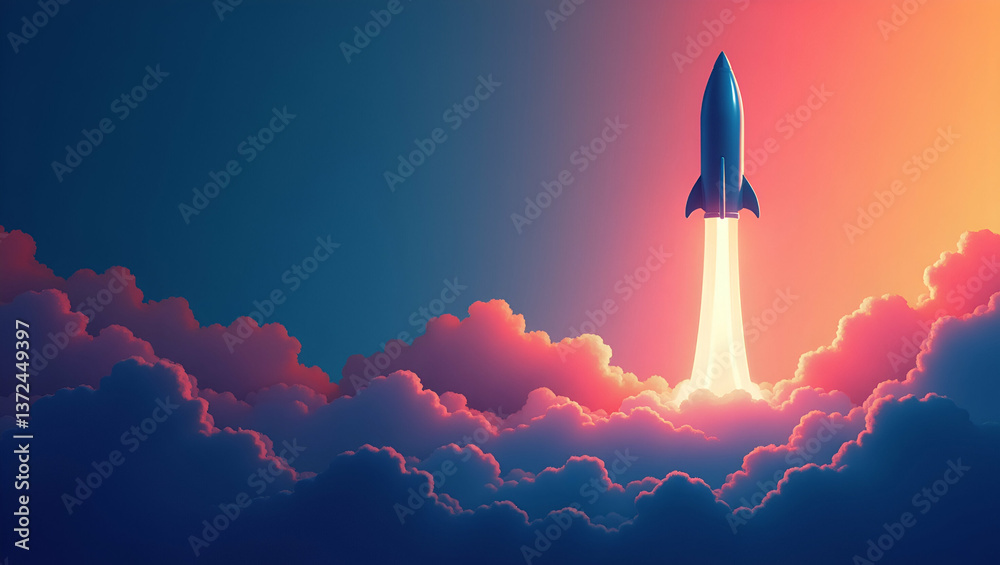 Fototapeta premium Minimalist Rocket Launch Wallpaper: Abstract Designs with Dynamic Silhouettes and Vibrant Gradients for Corporate Branding - Perfect for Showcasing Advanced Aerospace Technology