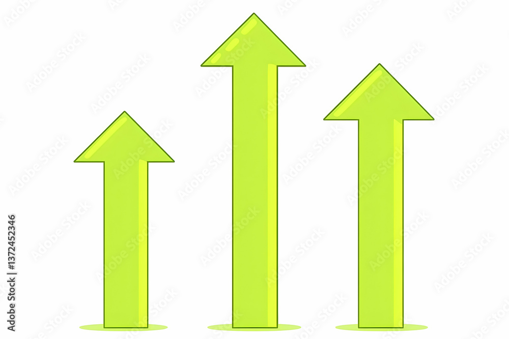 Green arrows pointing up, growth chart, white background, business success Green arrows pointing up, growth chart, white background, business success
