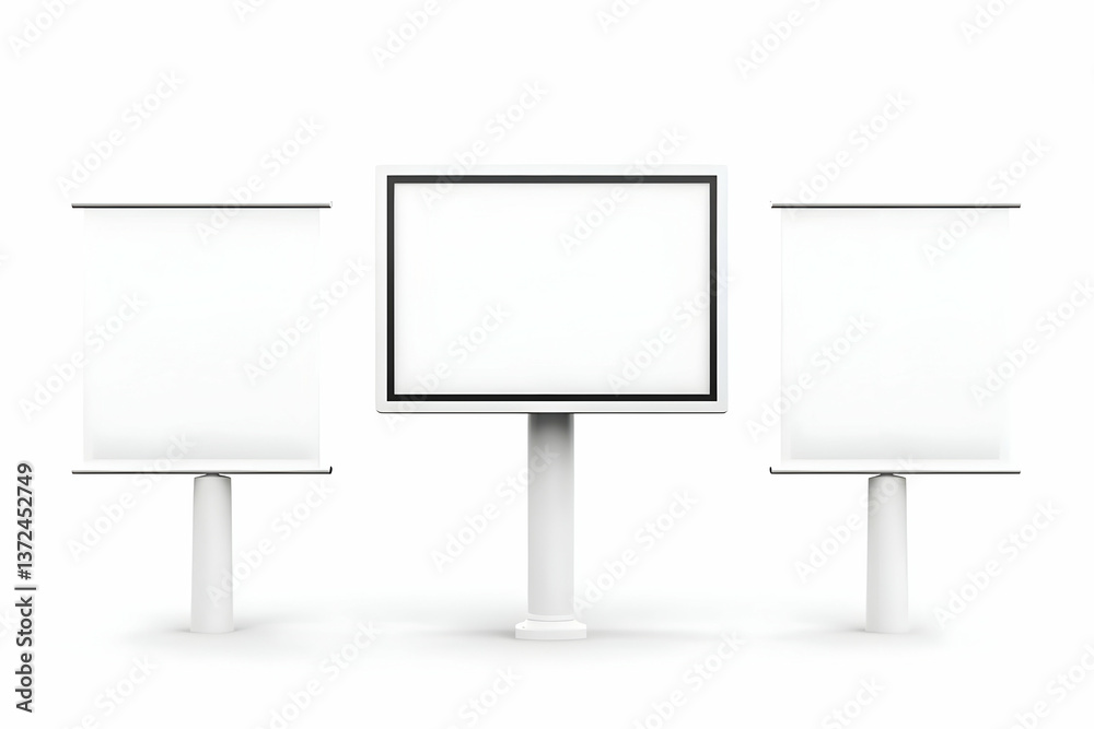 Blank billboards on poles, white background, mock-up Blank billboards on poles, white background, mock-up
