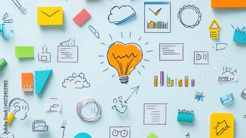 Obraz na płótnie Flat lay of digital marketing strategy notes with infographics on SEO performance, influencer marketing, and ad reach. w salonie
