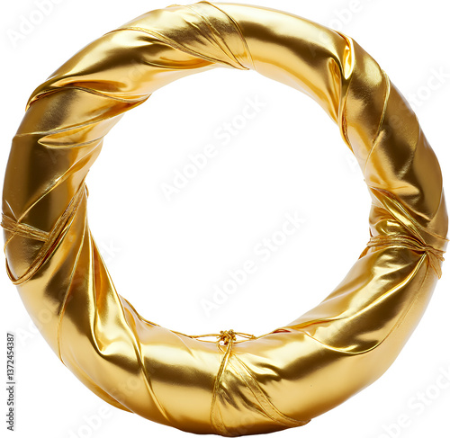 Golden Fabric Ring, Shiny Metallic Texture, Knot Detail, transparent background