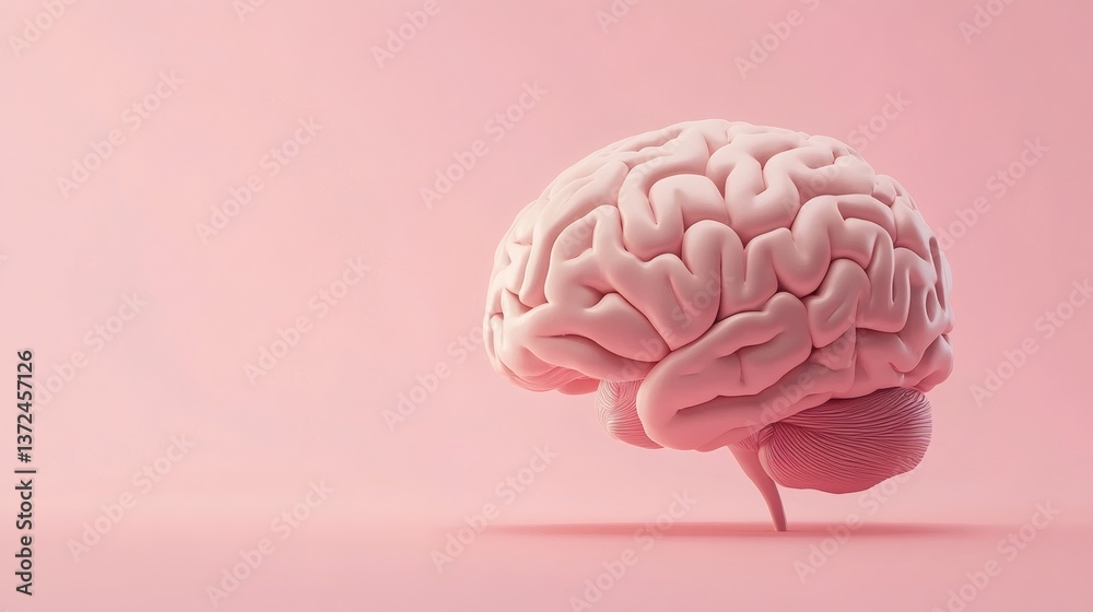 Human brain side view illustration showcasing detailed folds and structures on a pink background with ample copy space Human brain side view illustration showcasing detailed folds and structures on a pink background with ample copy space