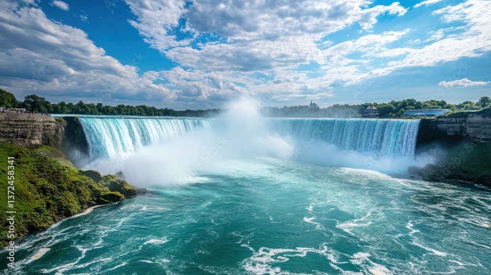 Fototapeta premium Niagara Falls, Powerful Waterfalls, Scenic View, Sunny Day