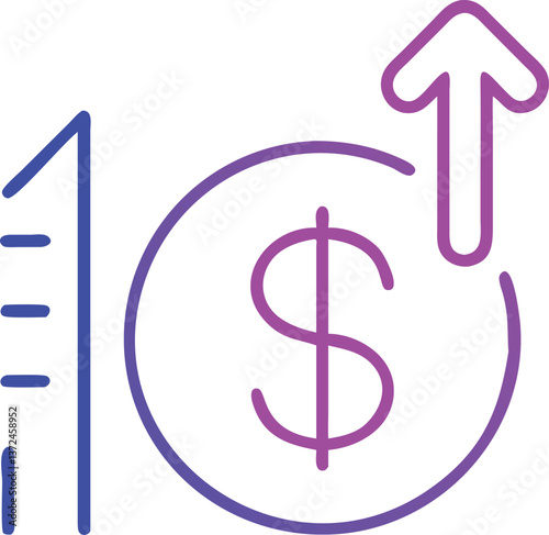 A dollar sign icon with an upward arrow representing a salary increase