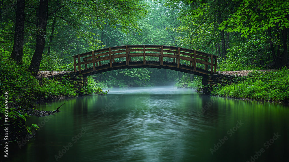 wooden bridge in the park. Generative AI wooden bridge in the park. Generative AI