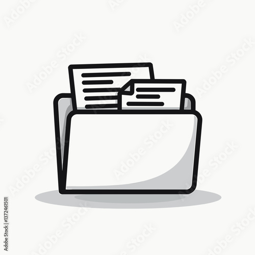 File folder with documents illustration in grayscale