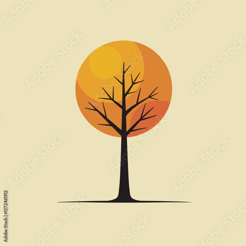 Abstract tree silhouette against a colorful sunset background  