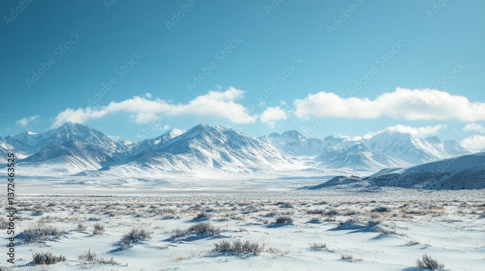 Fototapeta premium an epic high altitude winter mountain landscape panorama without trees on a clear day with a few small clouds 