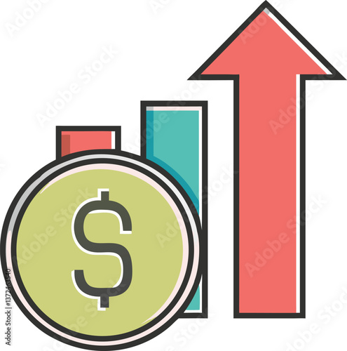A dollar sign icon with an upward arrow representing a salary increase