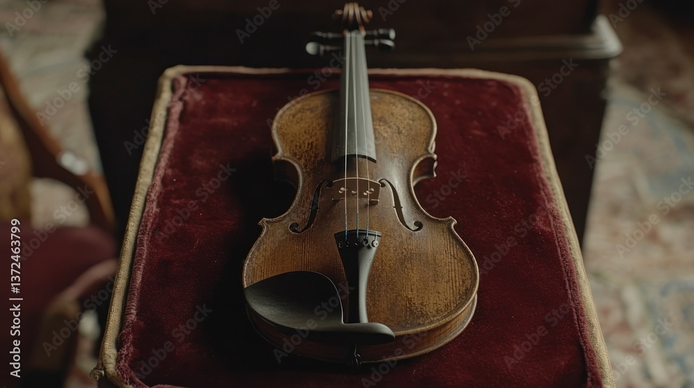 Antique Violin on Velvet Casket Antique Violin on Velvet Casket