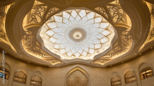 Ornate ceiling design in a grand hall,  Middle Eastern architecture