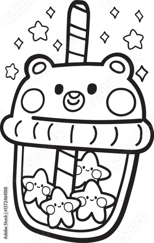 Cute Kawaii Drink Cup Hand Drawing Coloring Page Illustration