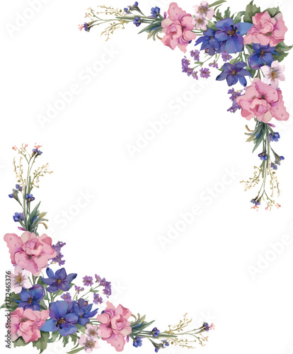 Delicate Foral Botanical Corner Frame Hand Drawing illustration