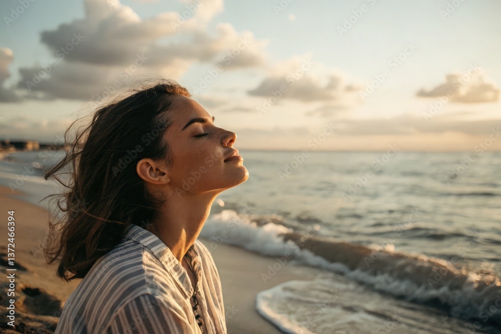 Golden Hour Serenity Portrait of a Young Woman at the Beach Generative AI Golden Hour Serenity Portrait of a Young Woman at the Beach Generative AI