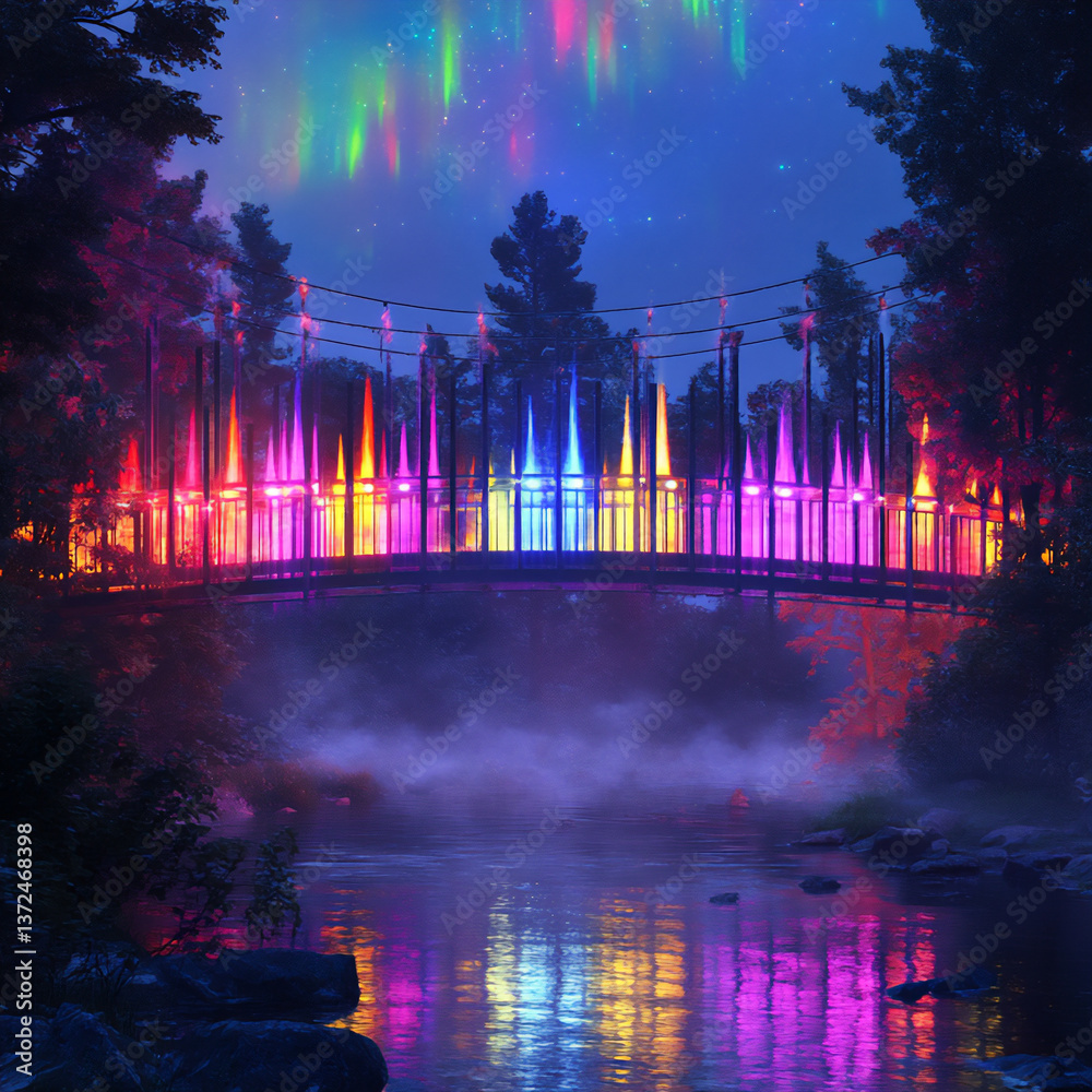 Obraz premium aurora borealis bridge lights,