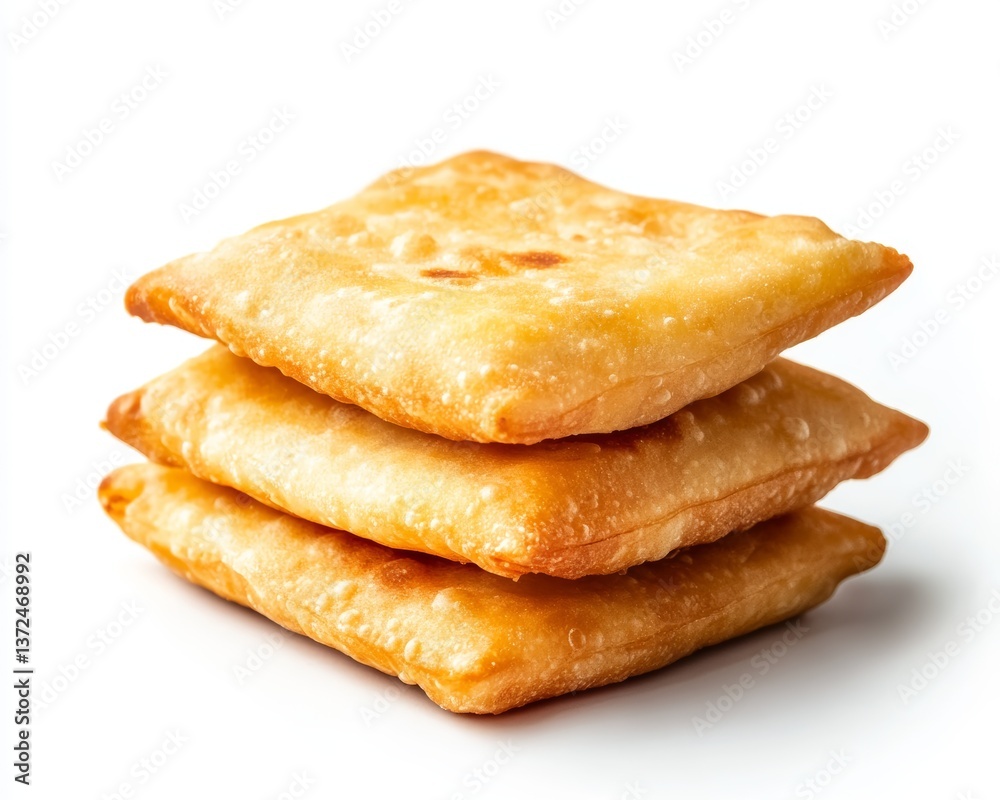 Closeup view of a delicious stack of crispy samosas on a bright white background Closeup view of a delicious stack of crispy samosas on a bright white background