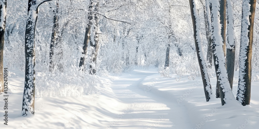 Fototapeta premium Snowy Pathway Through Winter Forest.