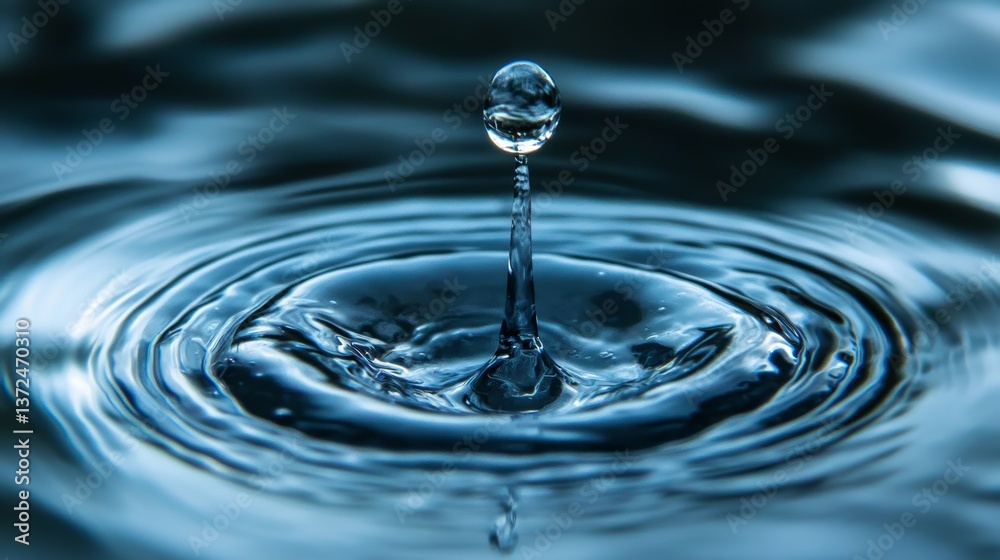 High resolution image of a clear water droplet creating concentric circular waves on a calm liquid surface High resolution image of a clear water droplet creating concentric circular waves on a calm liquid surface
