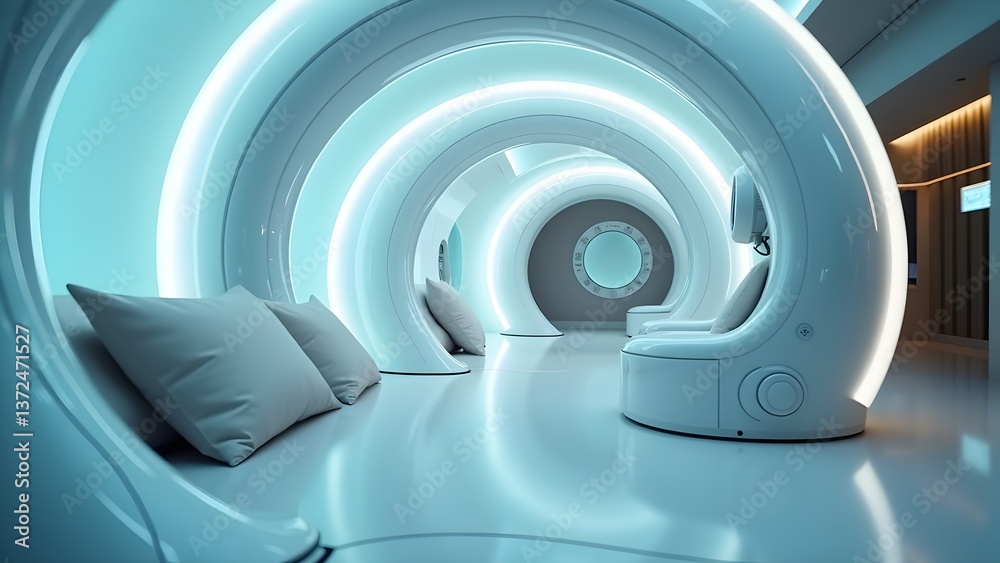 Fototapeta premium Modern futuristic interior with medical diagnostic equipment and advanced technology.