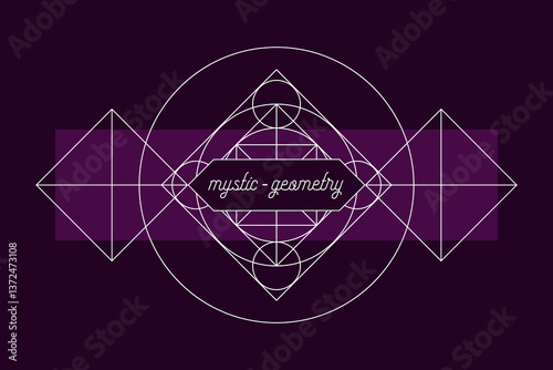 Mystic geometry emblem vector print template. Vector alchemy magic symbol or tribal rune on dark background