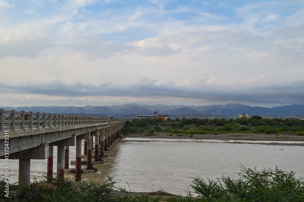 Fototapeta premium bridge over the river Baluchistan city Turbat landscape
