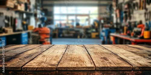 Empty Vintage Table in a Tool-Filled Workshop Background