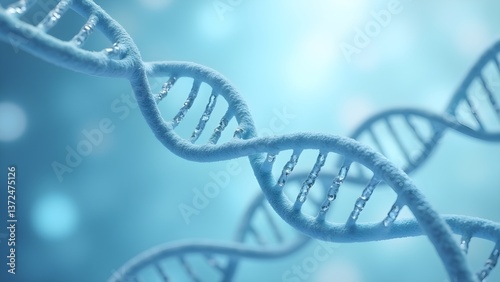 Close-up rendering of a DNA double helix structure for science, medical, or pharmaceutical applications
