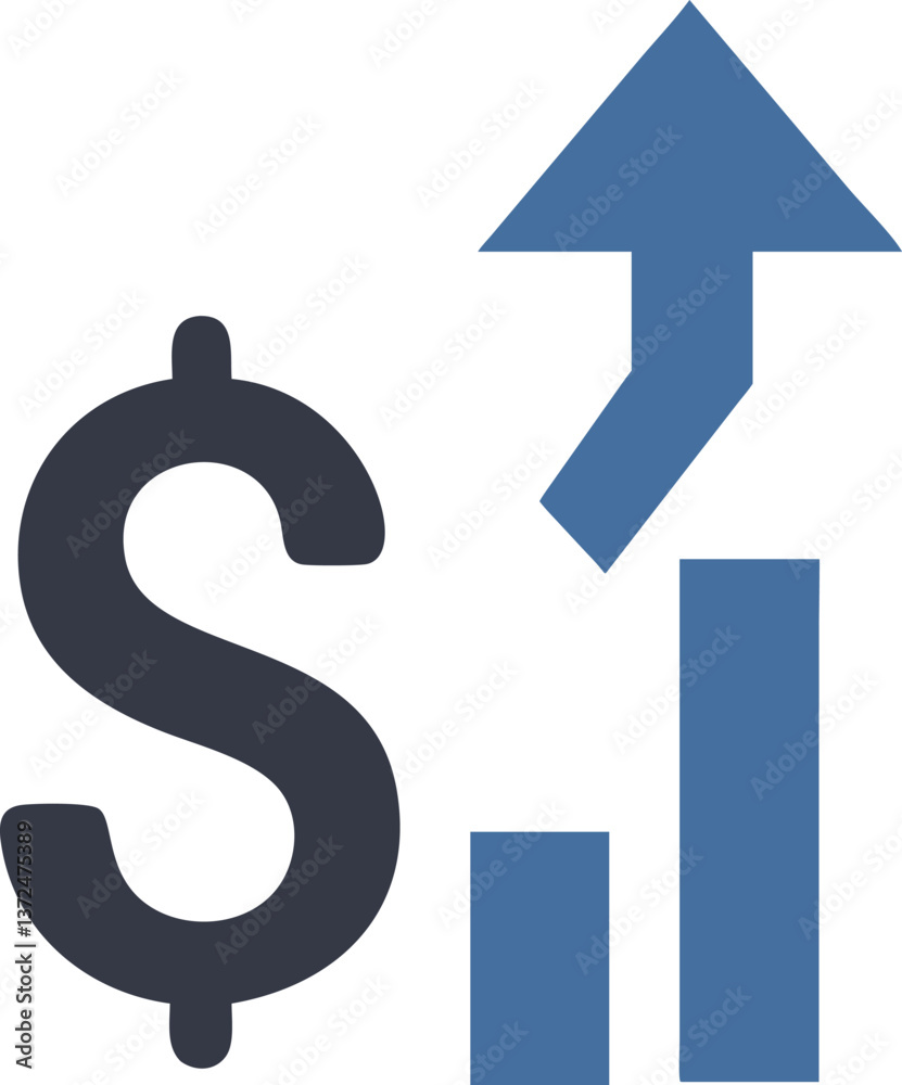 A dollar sign icon with an upward arrow representing a salary increase A dollar sign icon with an upward arrow representing a salary increase