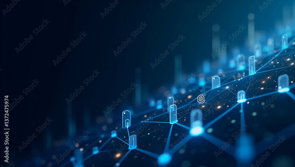 Fototapeta premium Minimalist Wallpaper Design: Abstract Visuals & Digital Pathways for Blockchain Remittance Solutions with Ample Space for Text Overlays