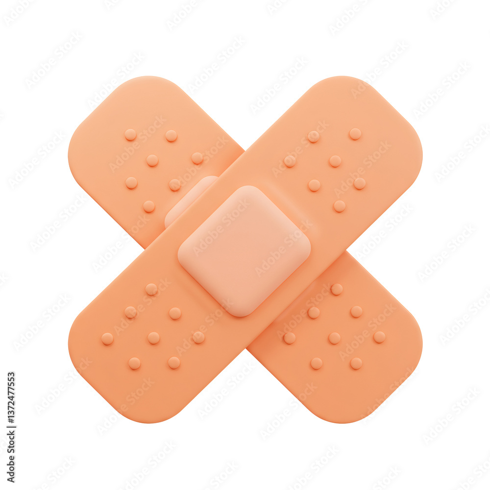 Two Peach-Colored Bandaids Crossed on Transparent Background Two Peach-Colored Bandaids Crossed on Transparent Background
