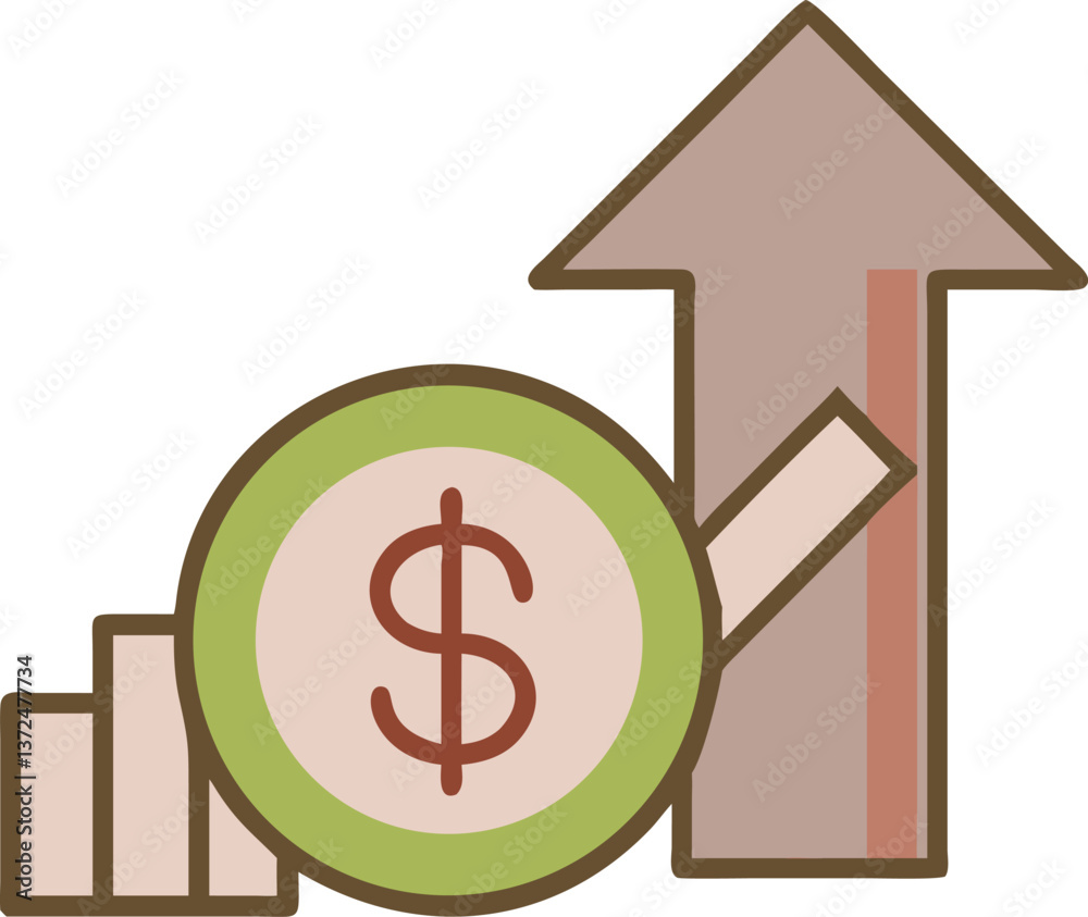 A dollar sign icon with an upward arrow representing a salary increase A dollar sign icon with an upward arrow representing a salary increase