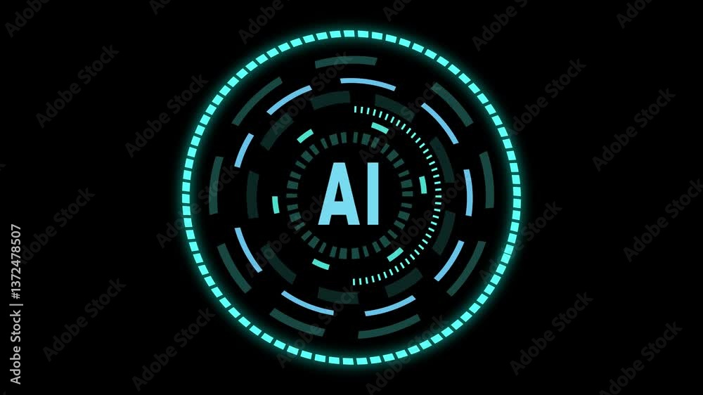 Digital AI interface with glowing blue circles and data elements on black background, evoking high-tech innovation. Futuristic AI Interface with Glowing Circular Elements Digital AI interface with glowing blue circles and data elements on black background, evoking high-tech innovation. Futuristic AI Interface with Glowing Circular Elements