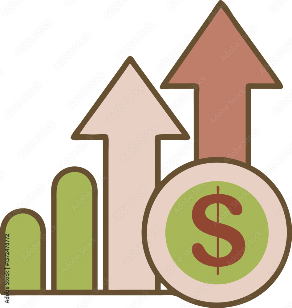 A dollar sign icon with an upward arrow representing a salary increase A dollar sign icon with an upward arrow representing a salary increase