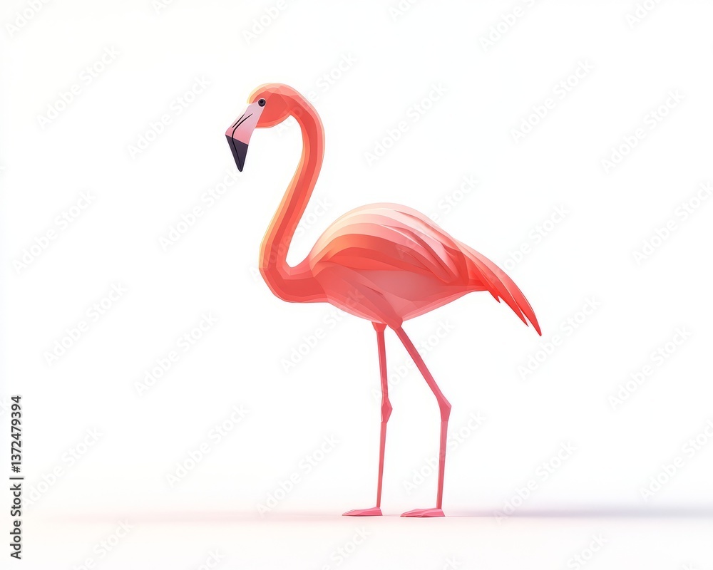 Fototapeta premium Tropical flamingo clipart in 3D watercolor on white