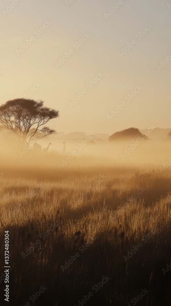 Fototapeta premium Misty Sunrise Over Golden Field