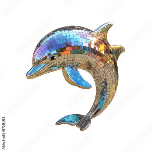 Disco Dolphin Leaping Mirror Mosaic Marine Mammal Sculpture