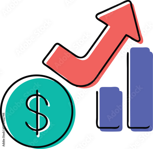 A dollar sign icon with an upward arrow representing a salary increase